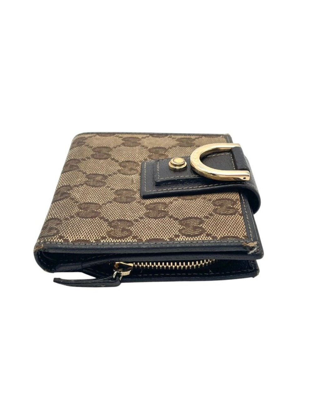 Gucci Abbey GG Canvas Leather Bifold Wallet Snap Compact Mini Wallet Beige - Picture 5 of 10